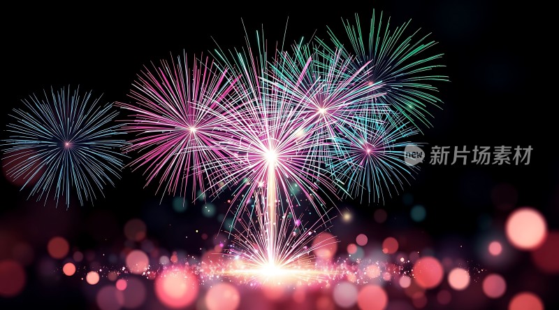 璀璨烟花绽放夜空色彩斑斓光芒四射