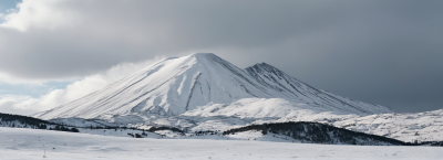 雪山有雪覆盖山峰和几棵树高清风景横幅图片