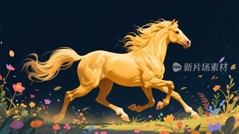 奔跑的金色骏马插画