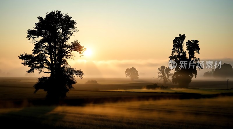 晨雾中的金色田野