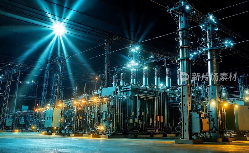 夜晚下的电力设施夜景