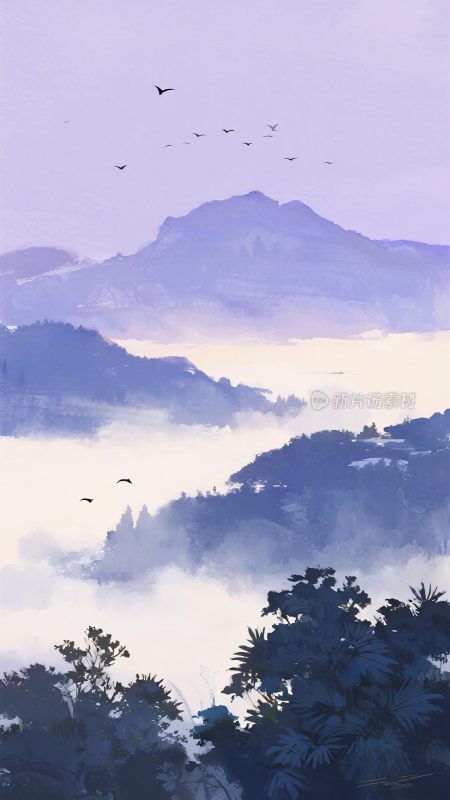 山水云雾风景插画