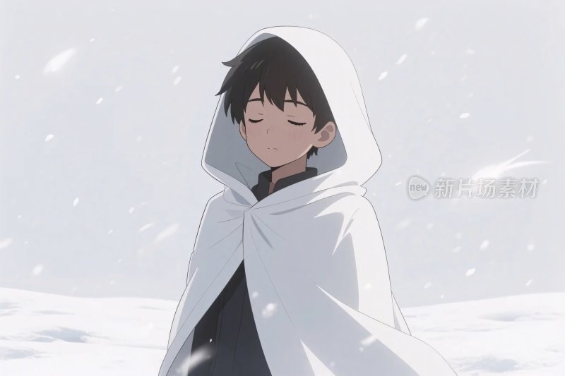 动漫角色雪景插画