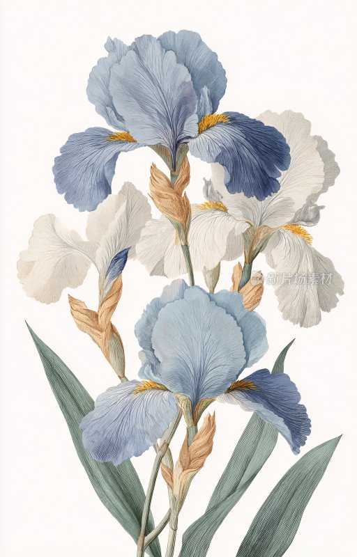 蓝白鸢尾花插画