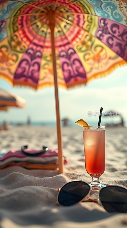 阳光沙滩上的夏日饮品