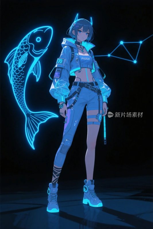 霓虹风格动漫角色插画