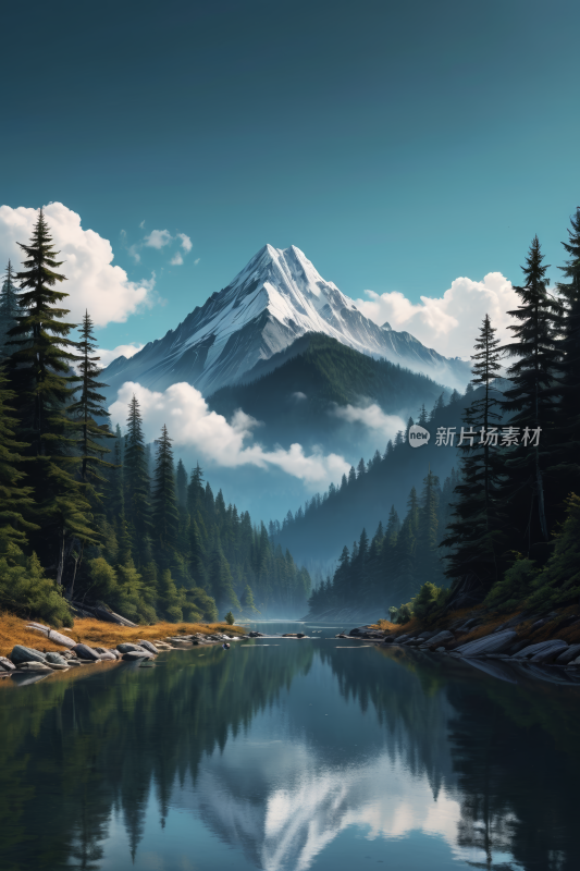 一座山倒映在水中高清风景插图片