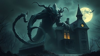 鬼影幢幢妖魔出没神秘房屋夜色中 鬼影幢幢妖魔出没神秘房屋夜色中