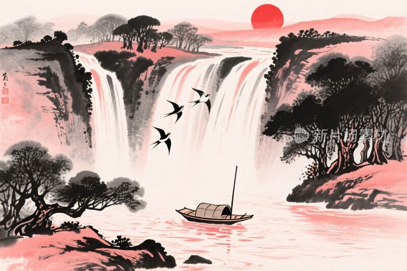 山水水墨国风插画