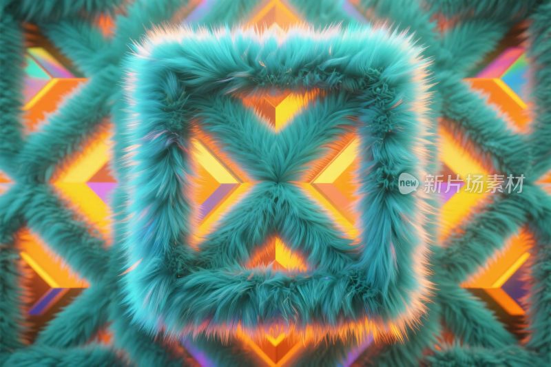 多彩几何毛绒框架插画