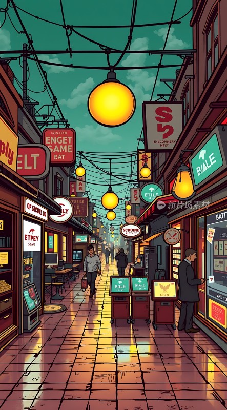 霓虹灯下的繁华街道