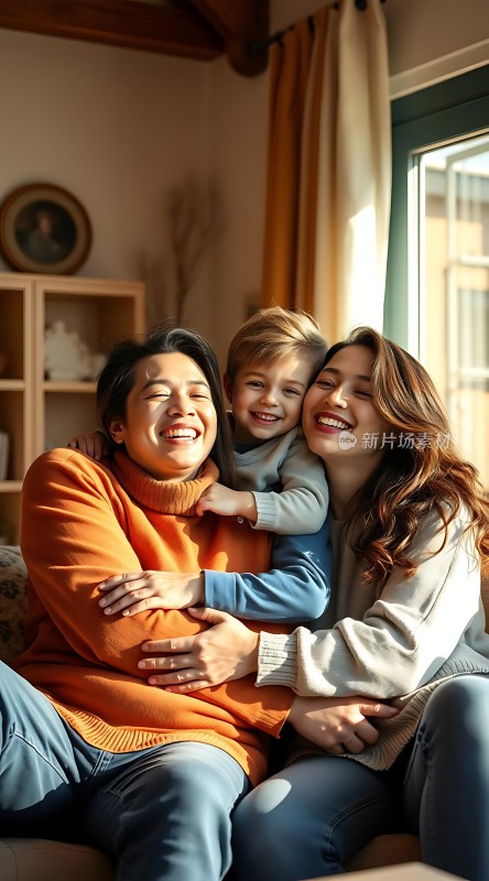 温馨家庭时刻母女三人共度美好时光
