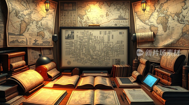 探索未知的世界古旧地图与书籍的结合