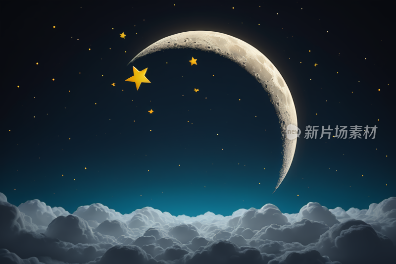 星空夜空有新月天上有星星高清背景图片