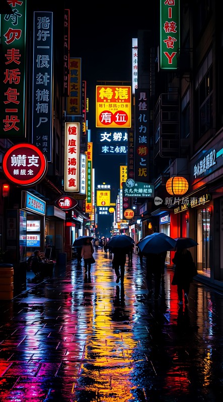 霓虹灯下的雨夜漫步