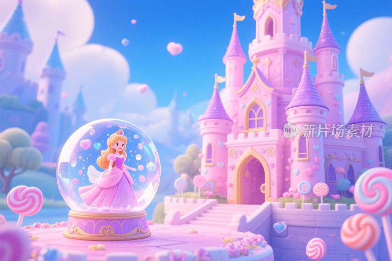 梦幻粉色公主城堡插画