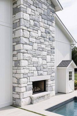 现代房屋石材墙面与泳池景观 现代房屋石材墙面与泳池景观