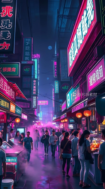 霓虹灯下的繁华夜市