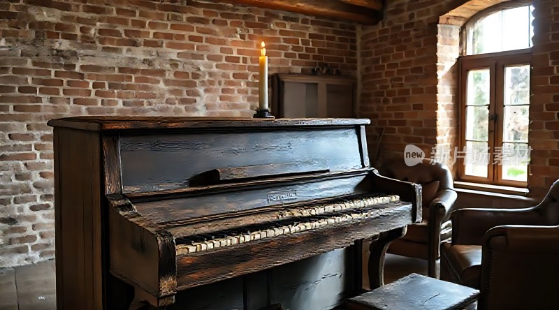 古董钢琴与砖墙的温馨时光