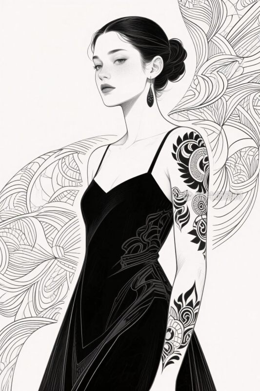 黑白艺术插画女性
