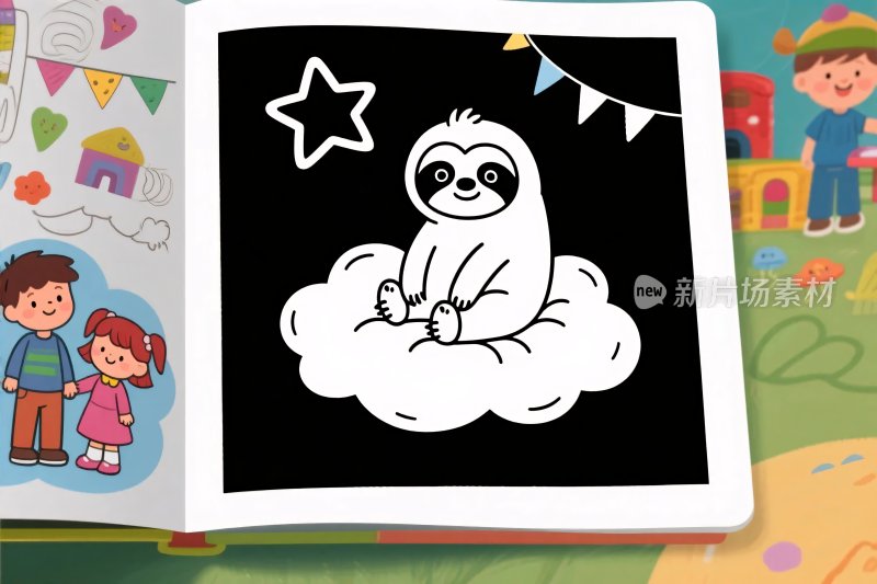 卡通树懒云朵插画