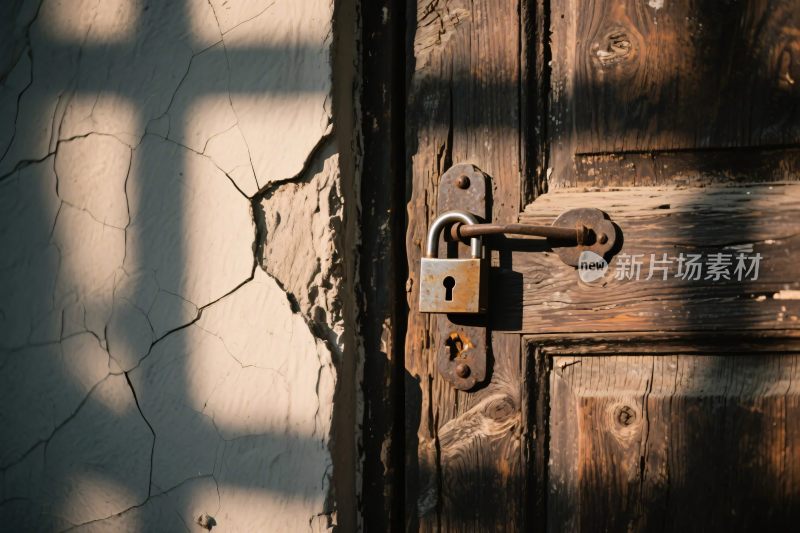 古旧木门与老墙裂缝