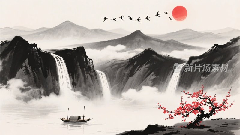 水墨山水间的诗意景象