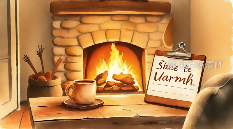 温馨壁炉旁的温暖时刻