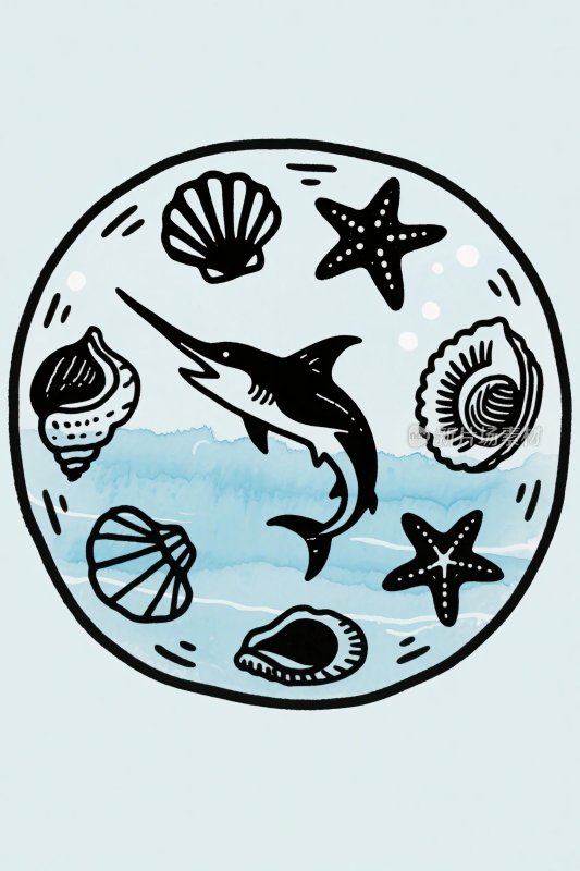 海洋生物手绘插画