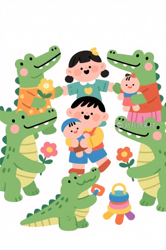 卡通儿童鳄鱼插画