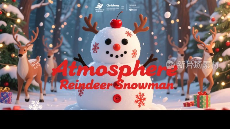 圣诞雪人驯鹿插画