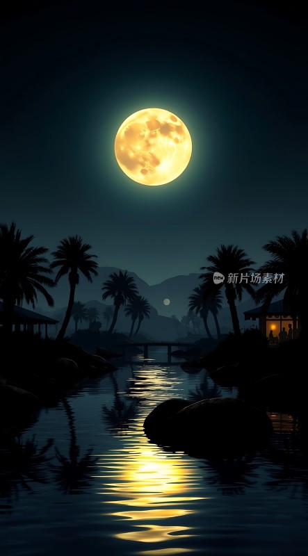 椰林夜月映波光