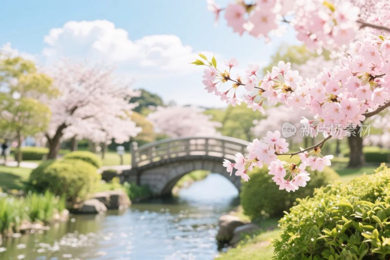春日樱花溪桥景