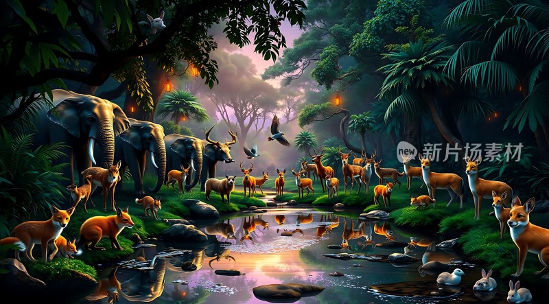 丛林秘境动物和谐共处