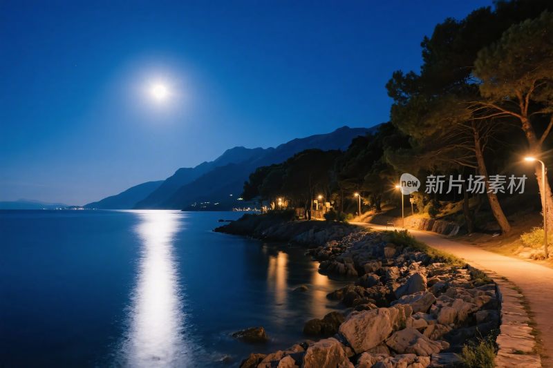 海边夜晚风景照