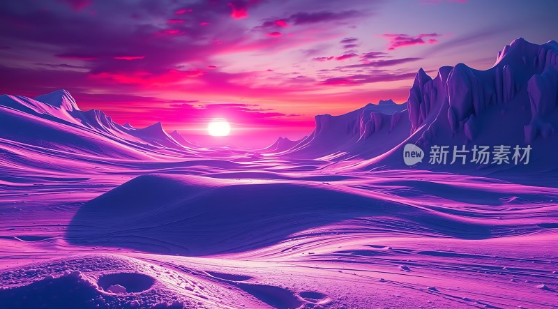 紫色雪原日落奇景
