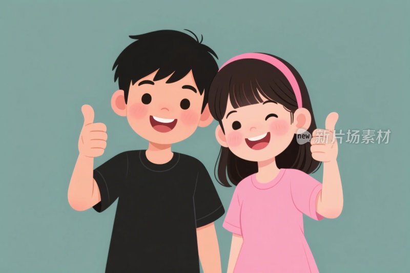 卡通小孩点赞插画