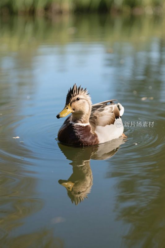 鸭子游水与水面倒影