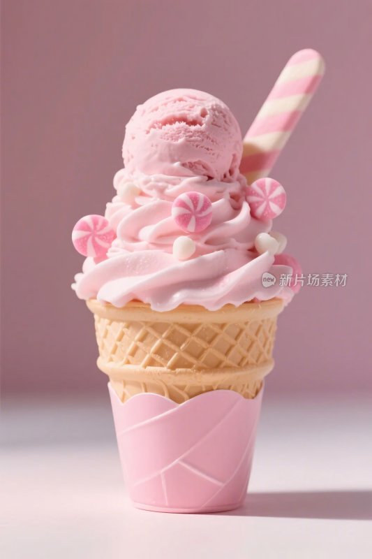 粉色冰淇淋甜筒插画