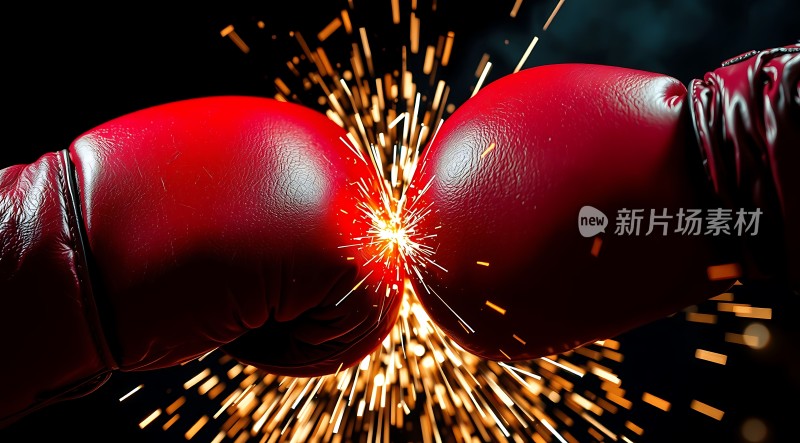 拳击手套碰撞火花四溅