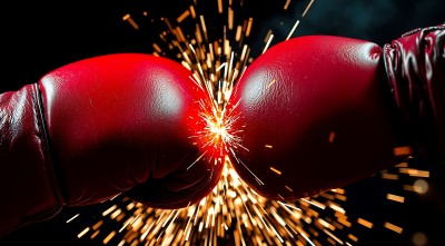 拳击手套碰撞火花四溅 拳击手套碰撞火花四溅