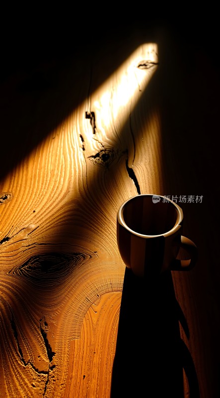 阳光下的木纹与咖啡杯
