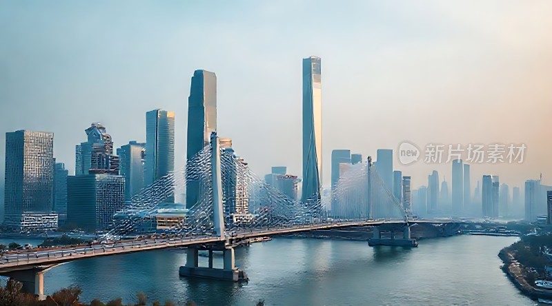 城市天际线与跨江大桥