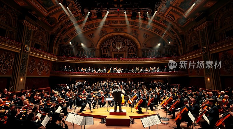 交响乐团华丽演出指挥家引领乐手们奏响动人旋律