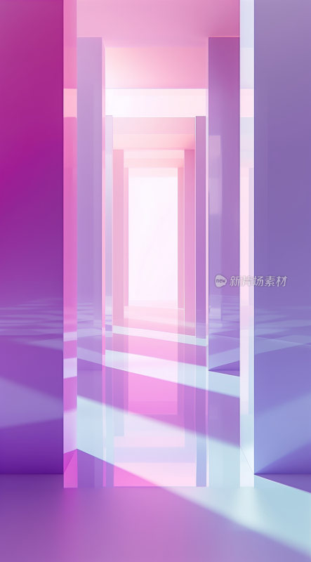 极简粉紫色亚克力玻璃质感的材料构成的空间