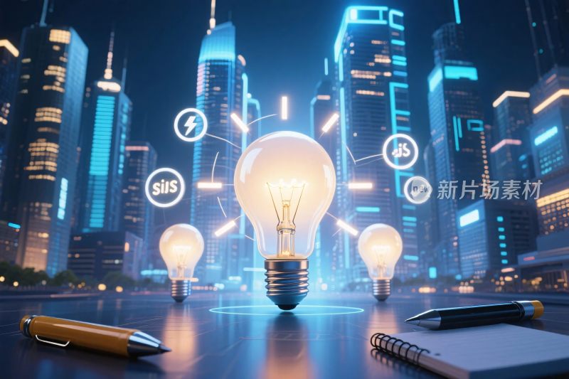 都市创意灯泡插画