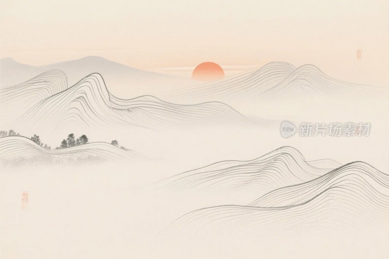 水墨山水风景插画