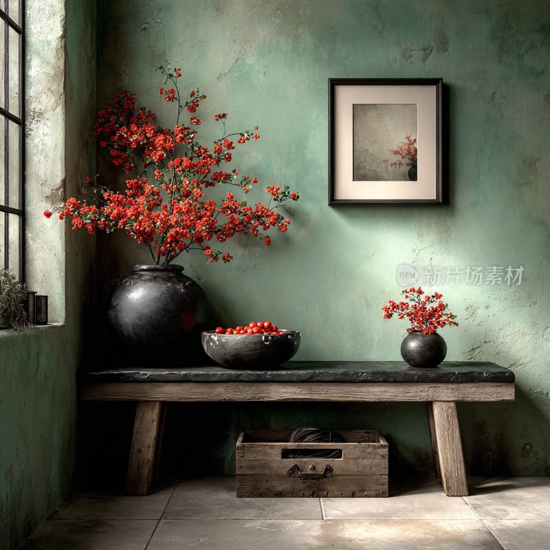 室内角落绿植与装饰摆件景象