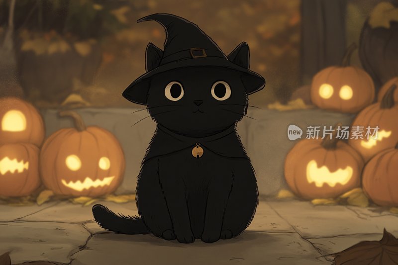 万圣节黑猫与南瓜插画