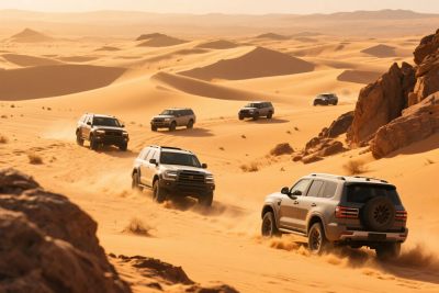 沙漠中行驶的多辆越野车 沙漠中行驶的多辆越野车